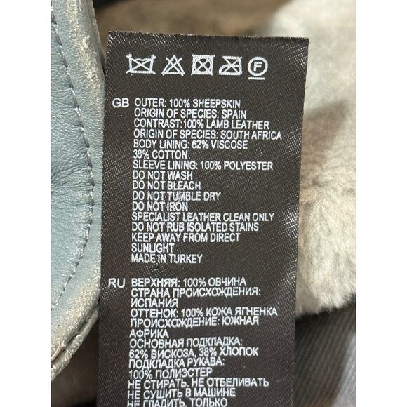 Reiss Ellie Anthracite Leather Shearling Jacket Belt Zipper Detail Gray Size XS - Picture 6 of 8